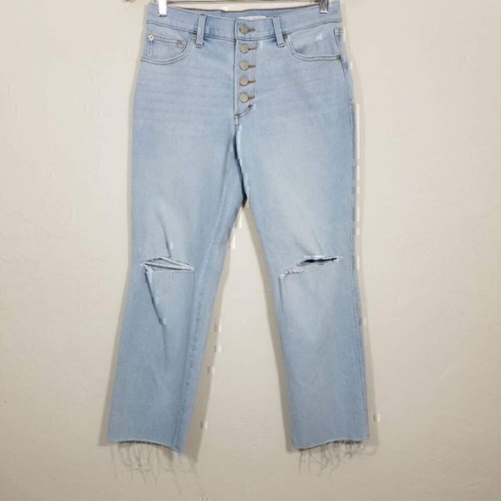 Lucky Brand Mid Rise Authentic Straight Button Fly Raw Hem Light Wash Jeans 6/28